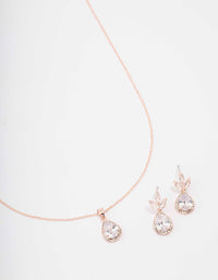 Rose Gold Leaf Pear Halo Necklace & Drop Earring Set - link has visual effect only