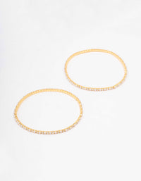 Gold Plated Alternating Mini Cubic Zirconia Pearl Stretch Bangle - link has visual effect only