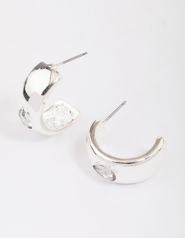 Silver Encased Pear Diamante Hoop Earrings