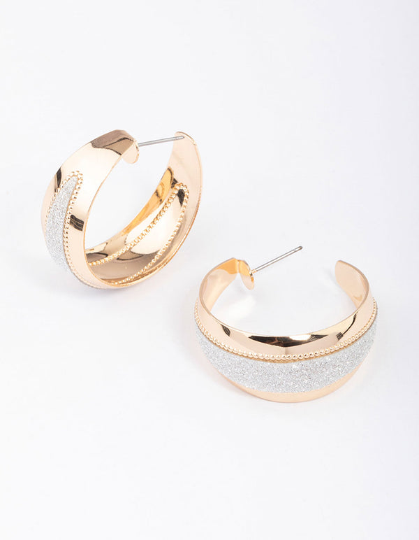 Gold & Silver Wide Glitter Stripe Hoop Earrings