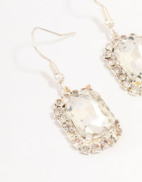 Silver Encased Rectangular Diamante Drop Earrings - link has visual effect only