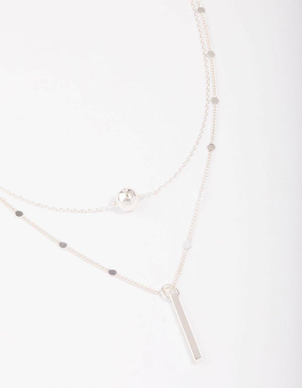 Silver Bar & Ball Layered Necklace