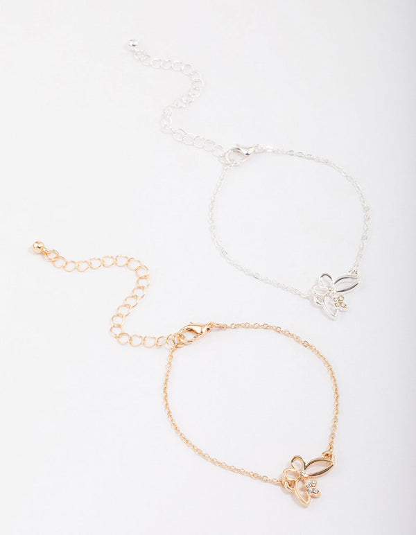 Gold & Silver Two-Toned Butterfly Bracelet Pack