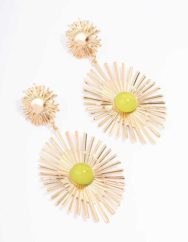 Gold Statement Sun Gem Drop Earrings