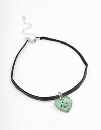 Black Fabric Green Flower Heart Choker - link has visual effect only