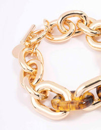 Gold & Tortoiseshell Link Chain Bracelet - link has visual effect only