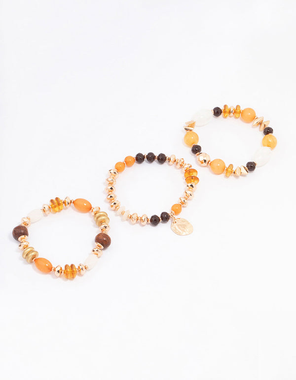 Gold Mixed Beaded Stretch Bracelet 3-Pack