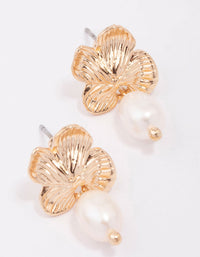 Gold Flower Pearl Drop Earrings - link has visual effect only