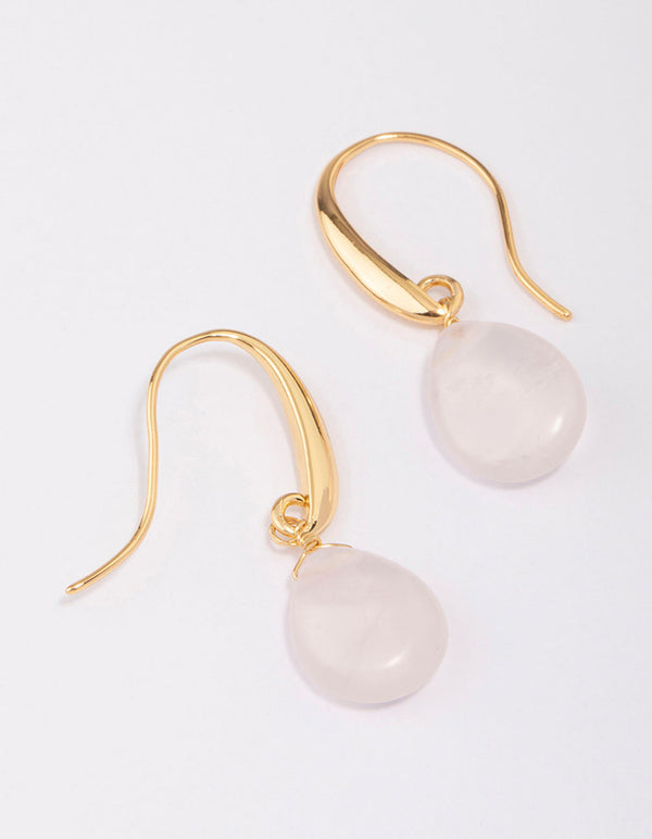 Gold Plated Droplet Rose Quartz Drop Earrings