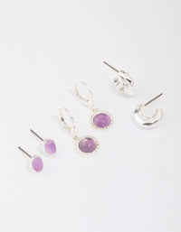 Silver Plated Round Amethyst Earring 3-Pack - link has visual effect only