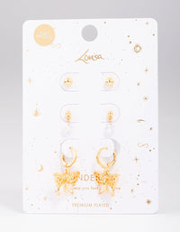 Gold Plated Cubic Zirconia Butterfly Earring 3-Pack - link has visual effect only