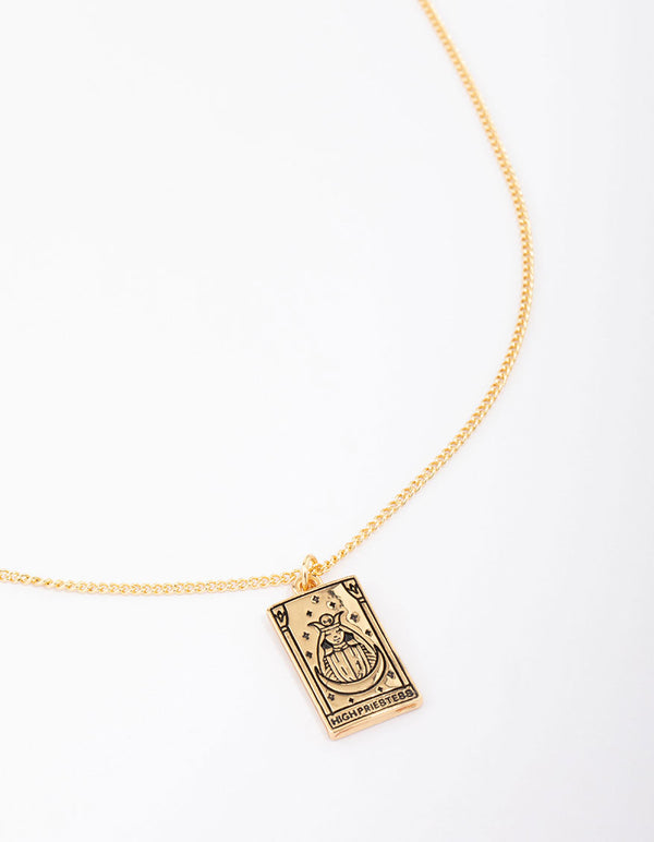 Gold Plated High Priestess Tarot Card Pendant Necklace