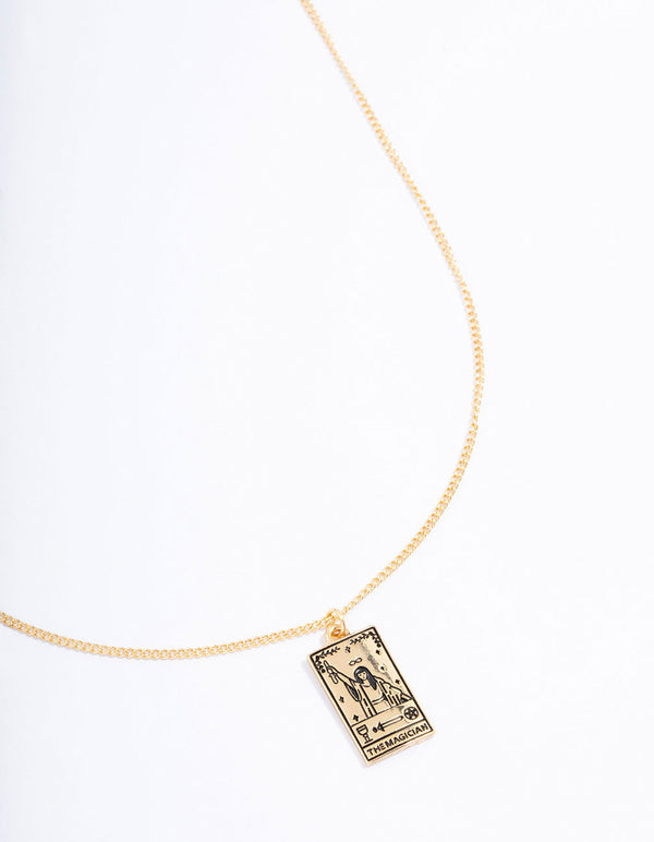 Gold Plated Magician Tarot Card Pendant Necklace