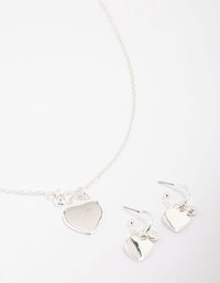 Silver Plated Heart Padlock Necklace & Earring Jewellery Set - link has visual effect only