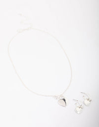 Silver Plated Heart Padlock Necklace & Earring Jewellery Set - link has visual effect only