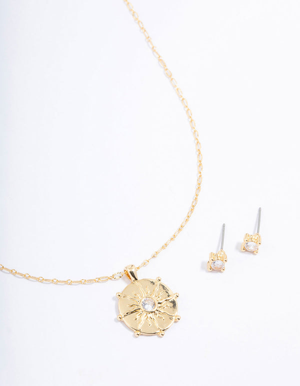 Gold Plated Sun Wheel Necklace & Earring Jewellery Set