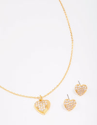 Gold Plated Cubic Zirconia Pave Heart Necklace & Earring Jewellery Set - link has visual effect only