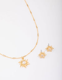 Gold Plated Sun Beam Necklace & Earring Jewellery Set - link has visual effect only