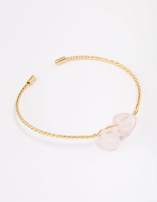 Gold Plated Wrapped Rose Quartz Wrist Cuff