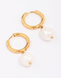 Gold Plated Surgical Steel Classic Freshwater Pearl Hoop Earrings - link has visual effect only