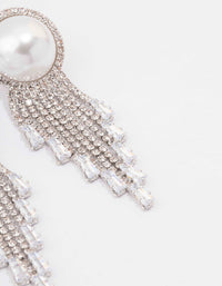 Rhodium Oversized Pearl Cup Chain Diamante Earrings - link has visual effect only