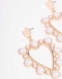 Gold Modern Pearl Heart Pearl Drop Earrings - link has visual effect only