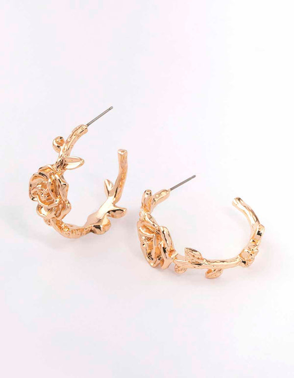 Gold Rose Hoop Earrings