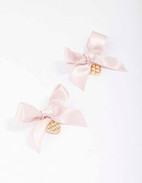 Pink & Gold Textured Bow Heart Earrings - link has visual effect only