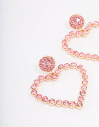 Gold Pink Diamante Luxe Heart Drop Earrings - link has visual effect only