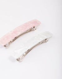 Pink & White Marble Barette Hair Clips - link has visual effect only