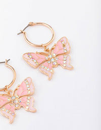 Gold Small Butterfly Pendant Hoop Earrings - link has visual effect only