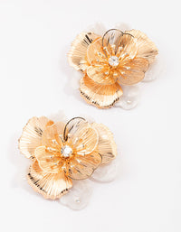 Gold Large Flower Statement Stud Earrings - link has visual effect only