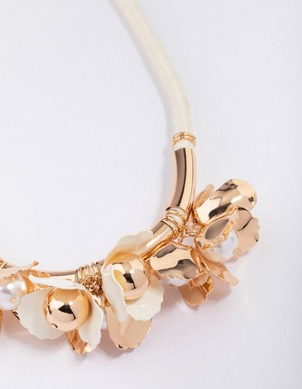 Gold Rope Floral Statement Necklace