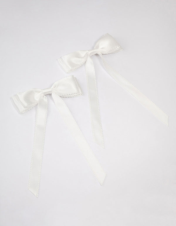 White Fabric Satin Scallop Hair Bow Pack