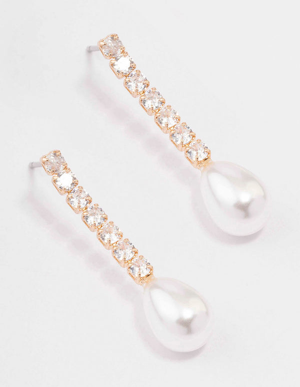 Gold Cubic Zirconia Pearl Drop Earrings