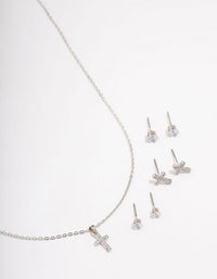 Rhodium Cross Necklace & Earring Jewellery Set - link has visual effect only