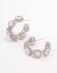 Rhodium Round Cubic Zirconia Small Hoop Earrings - link has visual effect only