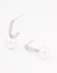 Rhodium Cubic Zirconia Small Pearl Drop Earrings - link has visual effect only