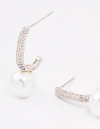 Rhodium Cubic Zirconia Small Pearl Drop Earrings - link has visual effect only