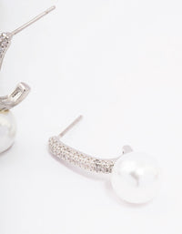 Rhodium Cubic Zirconia Small Pearl Drop Earrings - link has visual effect only