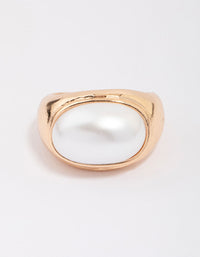 Gold Oval Pearl Chunky Cocktail Ring - link has visual effect only