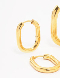 Waterproof Gold Plated Stainless Steel Square Oval Hoop Earrings 2-Pack - link has visual effect only