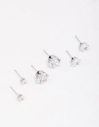 Waterproof Stainless Steel Graduating Cubic Zirconia Earring 3-Pack - link has visual effect only