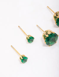 Waterproof Gold Plated Stainless Steel Graduating Emerald Cubic Zirconia Earring 3-Pack - link has visual effect only