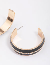 Gold & Black Small Diamante Hoop Earrings - link has visual effect only