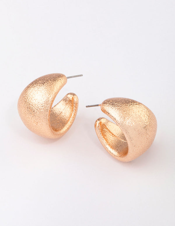 Gold Textured Tapered Hoop Earrings