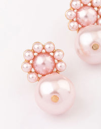 Gold Pink Flower & Pearl Drop Earrings - link has visual effect only