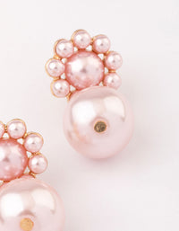 Gold Pink Flower & Pearl Drop Earrings - link has visual effect only