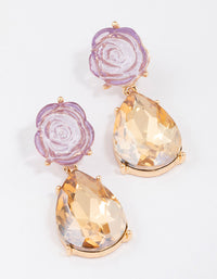 Gold Rose Stone Drop Earrings - link has visual effect only