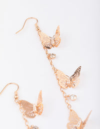 Gold Butterfly & Cubic Zirconia Droplet Chain Earrings - link has visual effect only